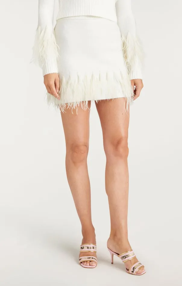 Women Cinq Sept Sweaters and Knits Briana Feather Mini Skirt Ivory