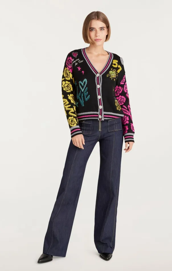 Women Cinq Sept Sweaters and Knits Collage Cardigan Black Multi