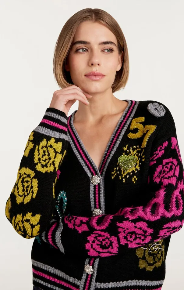 Women Cinq Sept Sweaters and Knits Collage Cardigan Black Multi