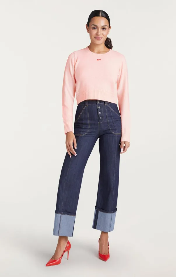 Women Cinq Sept Sweaters and Knits Merci Cropped Pullover Oleander