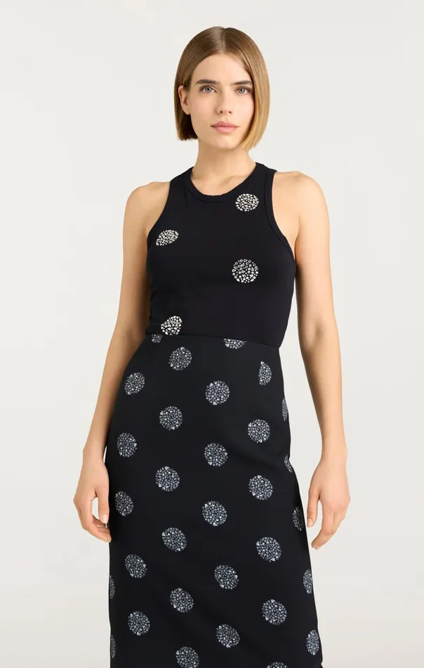 Women Cinq Sept Tank Tops and Camisoles Polka Dot Embellished Lizzie Tank Blacksilver