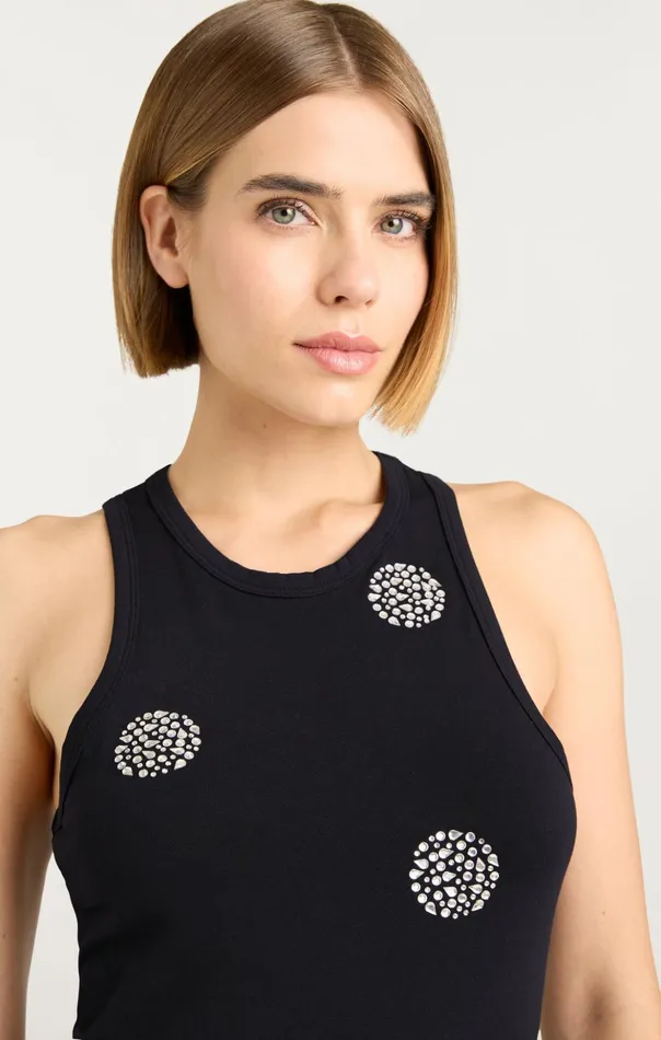 Women Cinq Sept Tank Tops and Camisoles Polka Dot Embellished Lizzie Tank Blacksilver