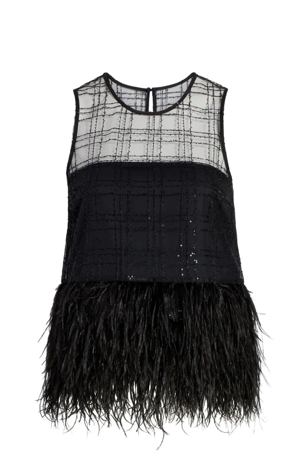 Women Cinq Sept Tank Tops and Camisoles Sequin Plaid Charisse Top Black