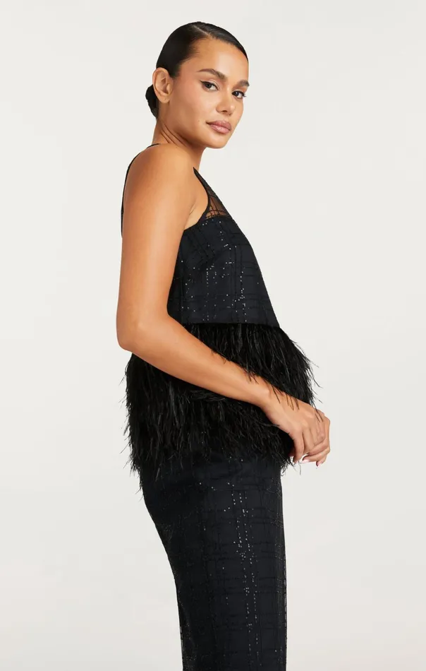 Women Cinq Sept Tank Tops and Camisoles Sequin Plaid Charisse Top Black