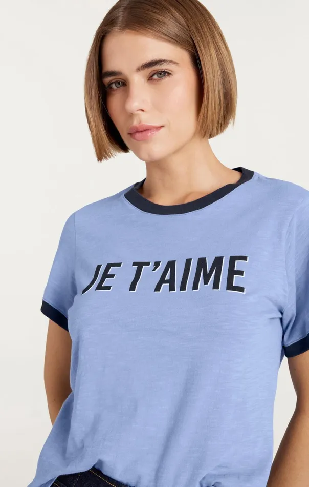 Women Cinq Sept Tees and Pullovers Je Taime Ringer Tee Rustic Blue