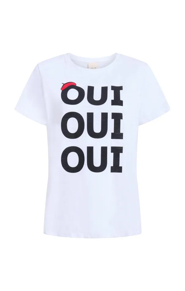 Women Cinq Sept Tees and Pullovers Oui Oui Oui Shrunken Tee Whiteblack