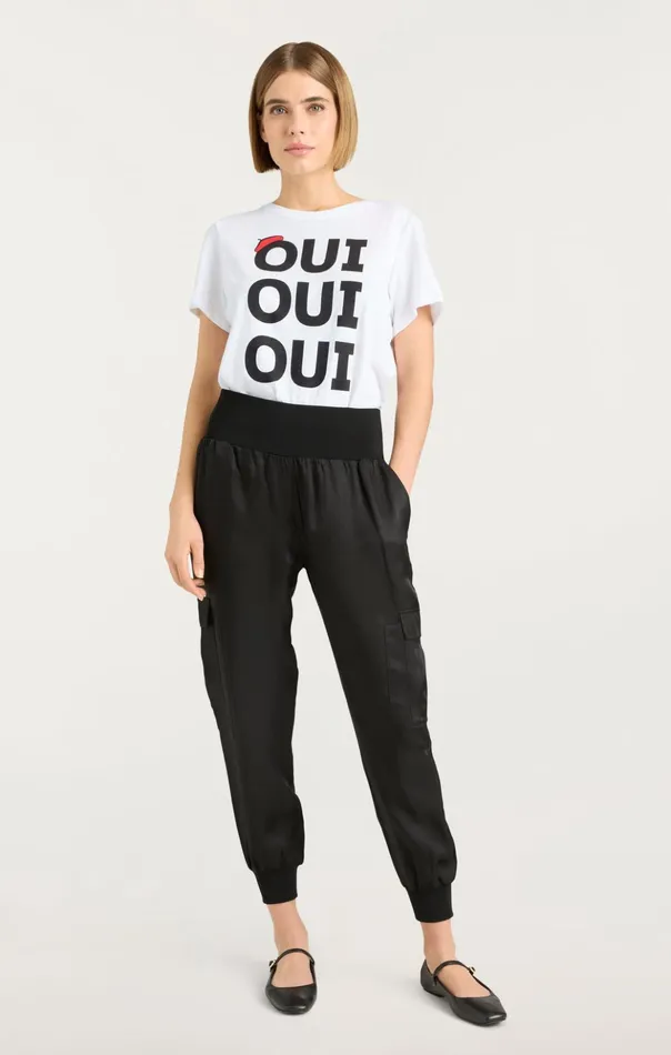 Women Cinq Sept Tees and Pullovers Oui Oui Oui Shrunken Tee Whiteblack