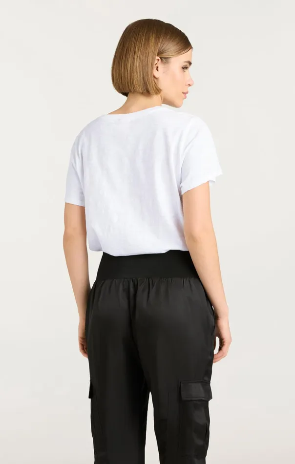 Women Cinq Sept Tees and Pullovers Oui Oui Oui Shrunken Tee Whiteblack
