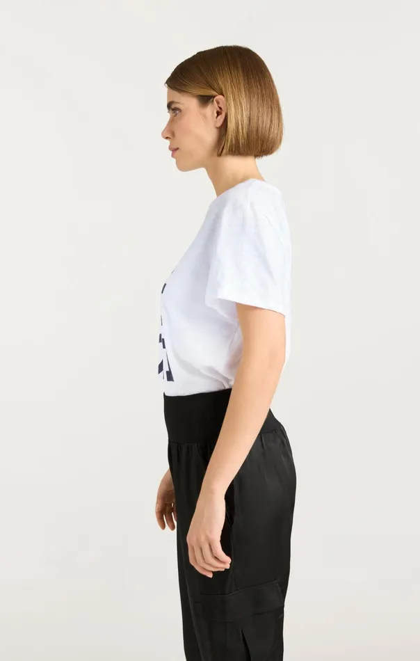 Women Cinq Sept Tees and Pullovers Oui Oui Oui Shrunken Tee Whiteblack