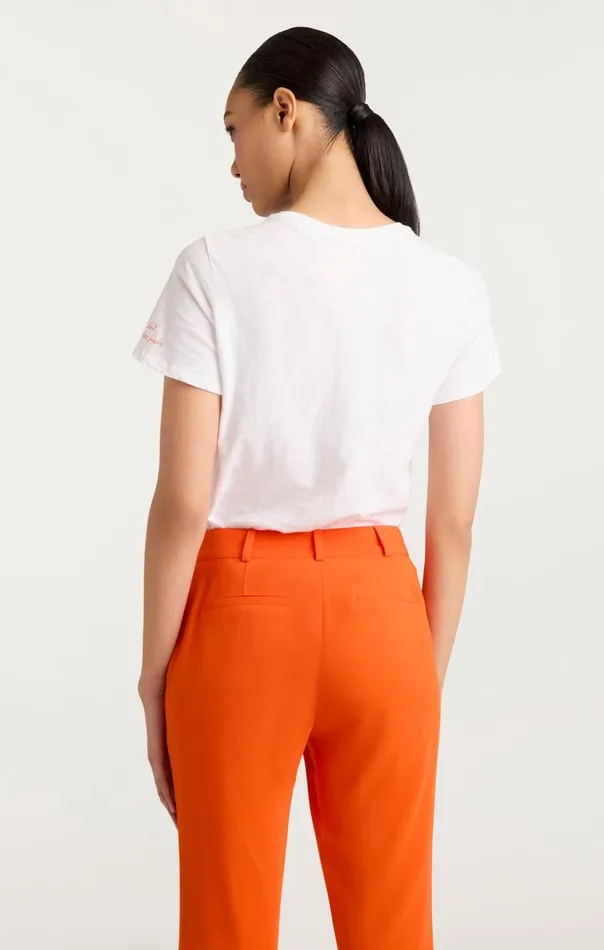 Women Cinq Sept Tees and Pullovers Pop Up Merci Merci Merci Tee Whitecherry Tomato