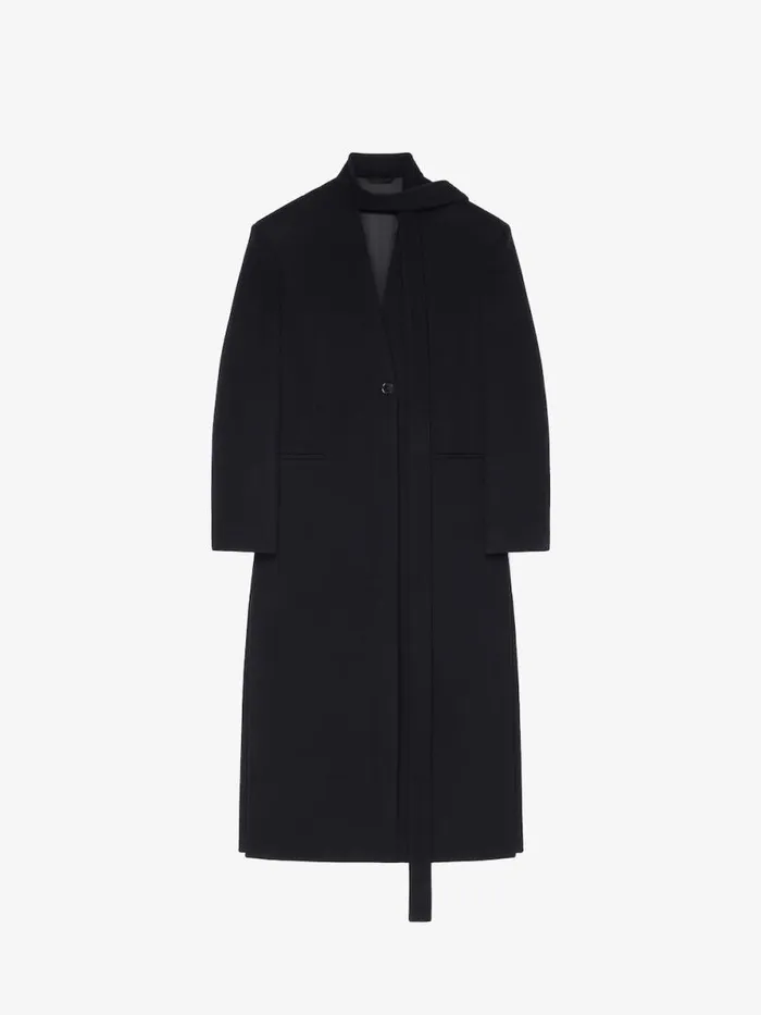 Women Coats and Jackets Givenchy Coat In Double Face Cashmere With Scarf Black