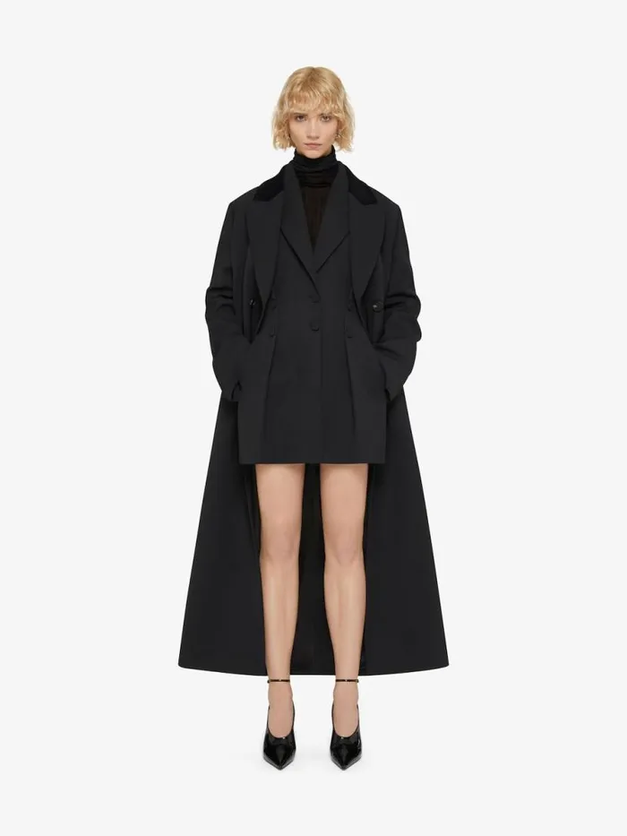 Women Coats and Jackets Givenchy Double Breasted Coat In Tricotine Wool Black