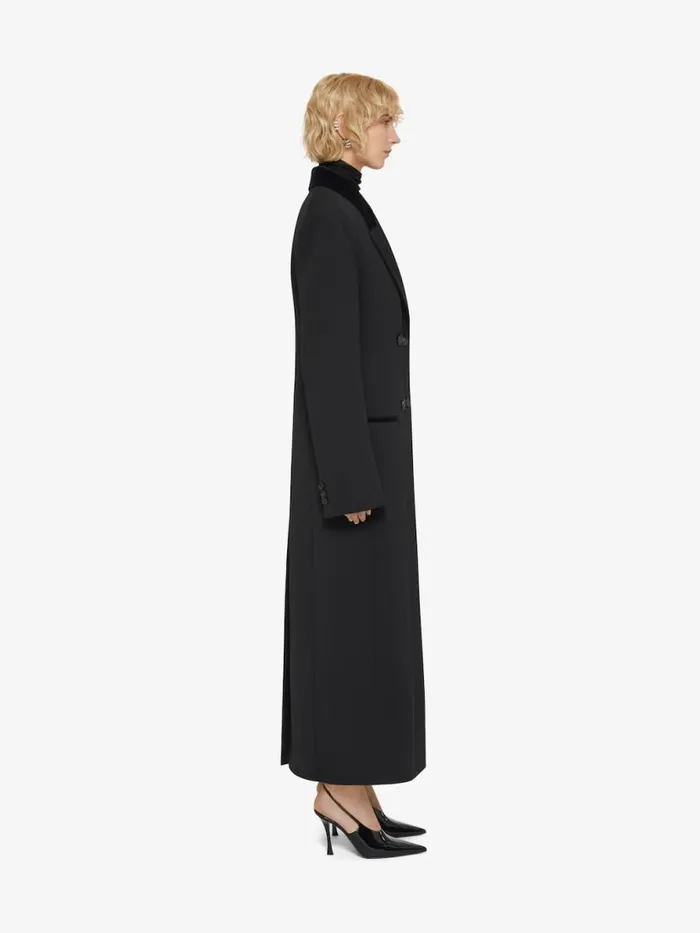 Women Coats and Jackets Givenchy Double Breasted Coat In Tricotine Wool Black