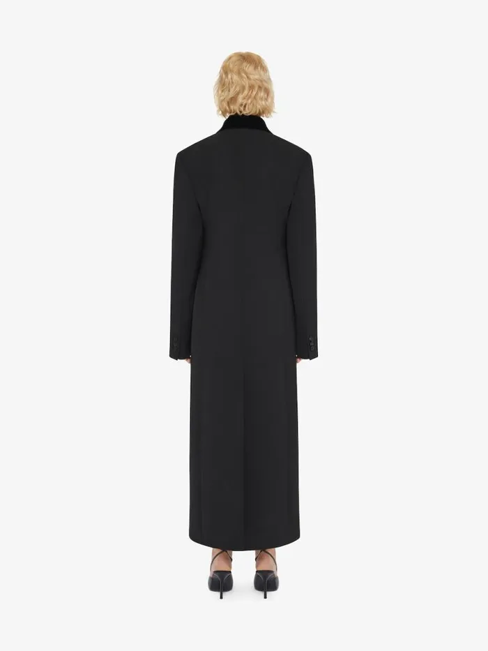 Women Coats and Jackets Givenchy Double Breasted Coat In Tricotine Wool Black