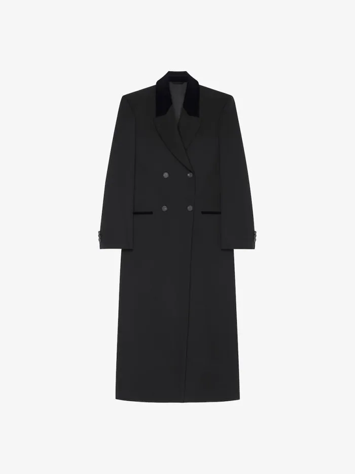 Women Coats and Jackets Givenchy Double Breasted Coat In Tricotine Wool Black