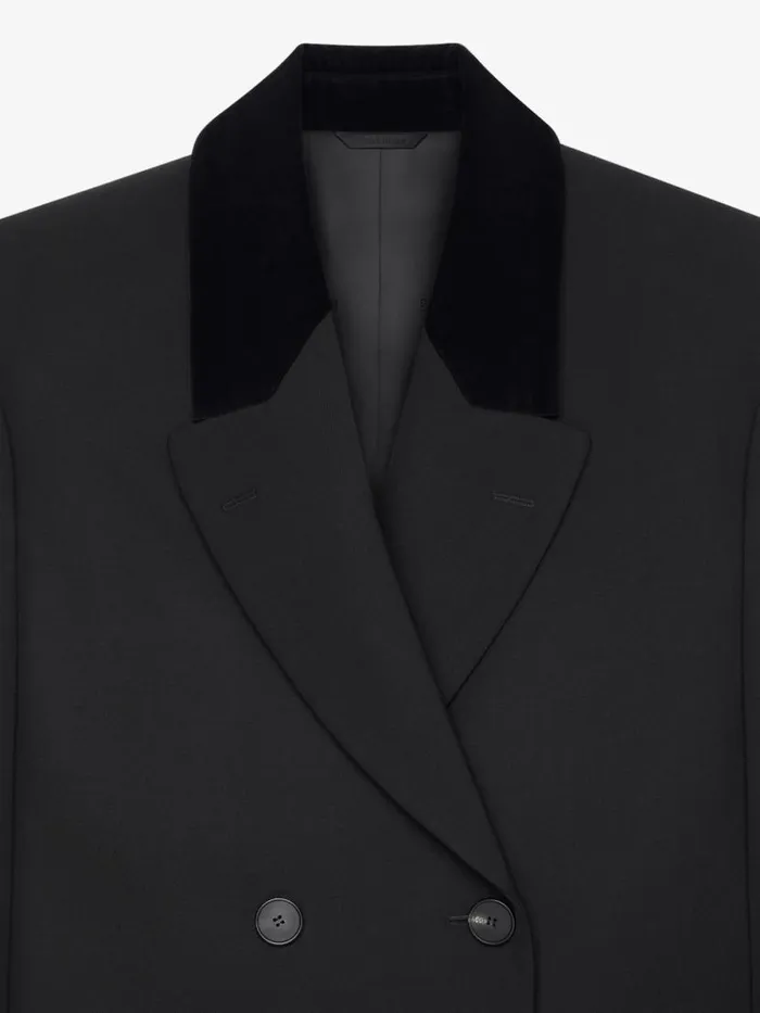 Women Coats and Jackets Givenchy Double Breasted Coat In Tricotine Wool Black