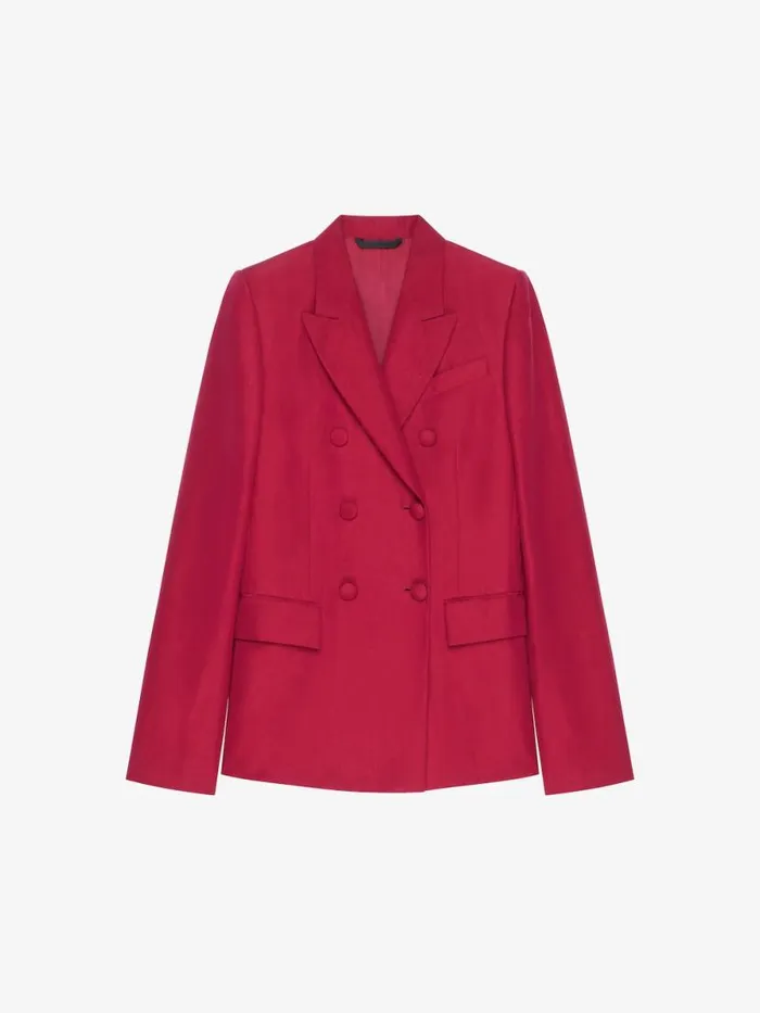 Women Coats and Jackets Givenchy Double Breasted Jacket In Linen And Silk Red Cherry