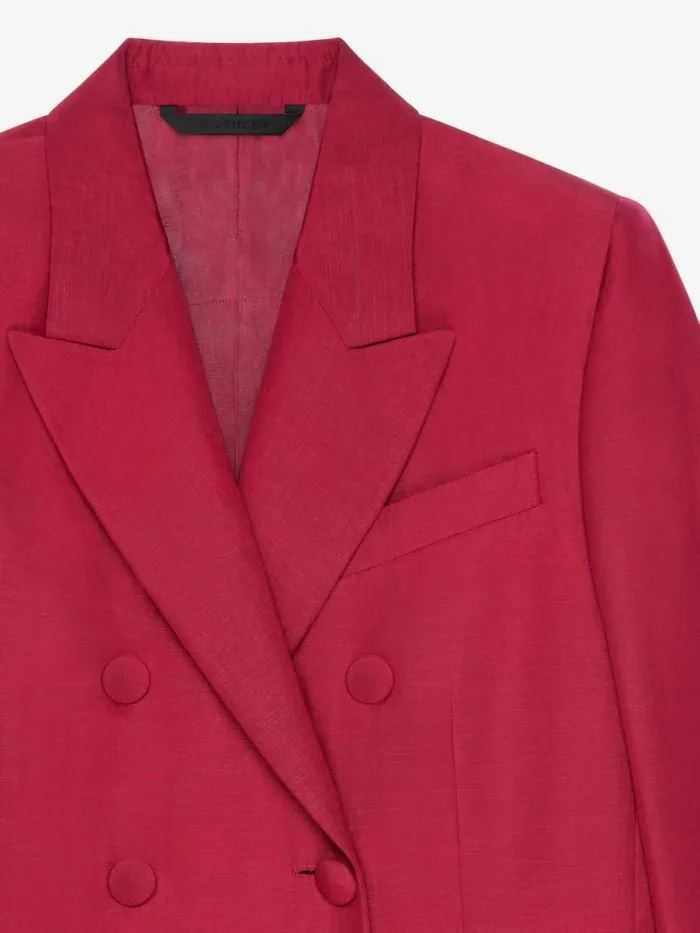 Women Coats and Jackets Givenchy Double Breasted Jacket In Linen And Silk Red Cherry