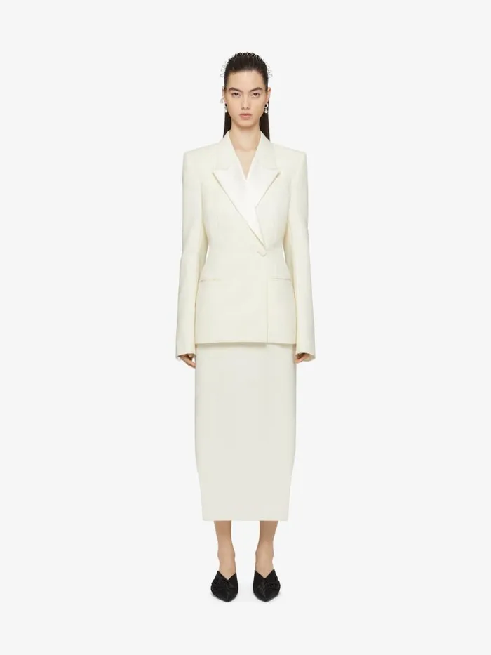 Women Coats and Jackets Givenchy Slim Fit Jacket In Wool And Mohair With Satin Collar Ecru Women Coats and Jackets Givenchy Slim Fit Jacket In Wool And Mohair With Satin Collar Ecru