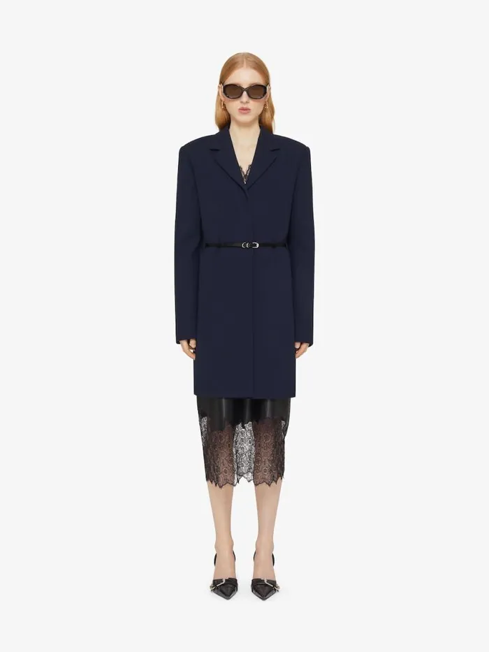 Women Coats and Jackets Givenchy Voyou Coat In Double Face Wool Navygrey
