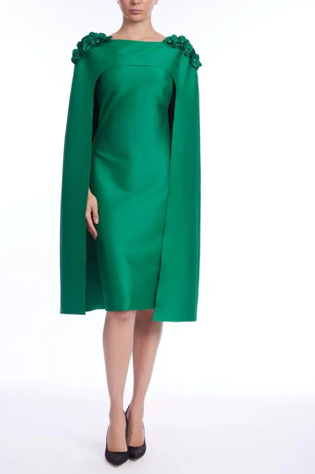 Women Cocktail Badgley Mischka Mikado Split Sleeve Cape Dress Emerald