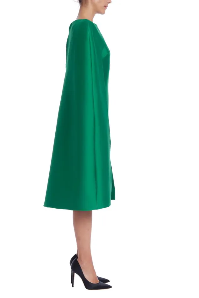 Women Cocktail Badgley Mischka Mikado Split Sleeve Cape Dress Emerald