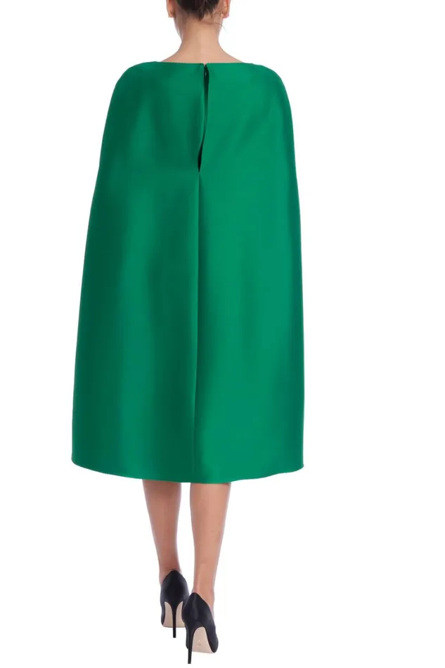 Women Cocktail Badgley Mischka Mikado Split Sleeve Cape Dress Emerald