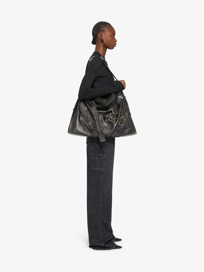 Women Crossbody Bags Givenchy Large Voyou Boyfriend Bag In Aged Leather Black