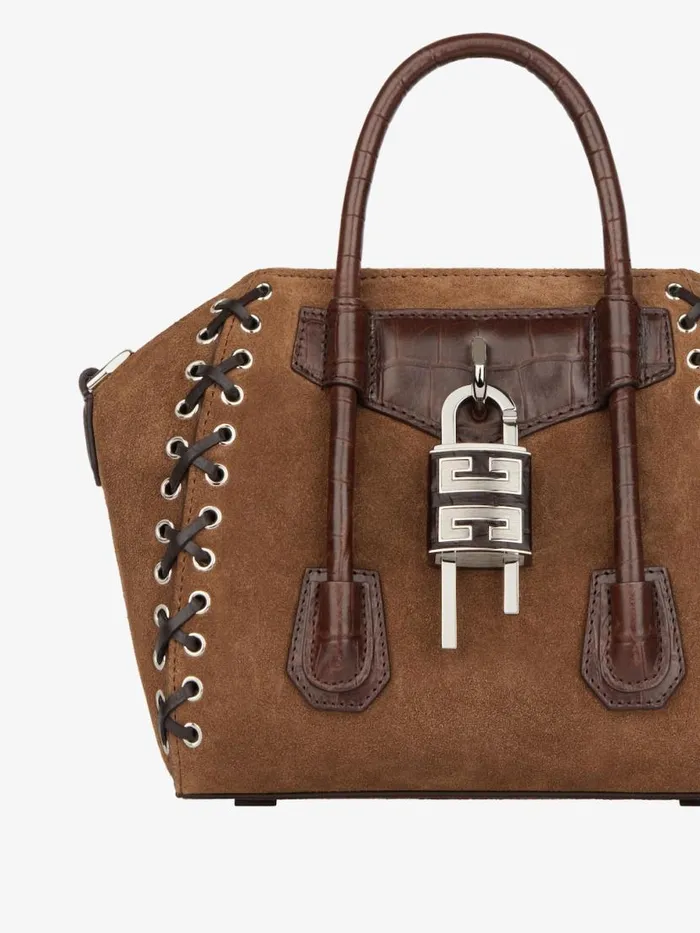 Women Crossbody Bags Givenchy Mini Antigona Lock Bag In Corset Style Suede Walnut Brown Women Crossbody Bags Givenchy Mini Antigona Lock Bag In Corset Style Suede Walnut Brown