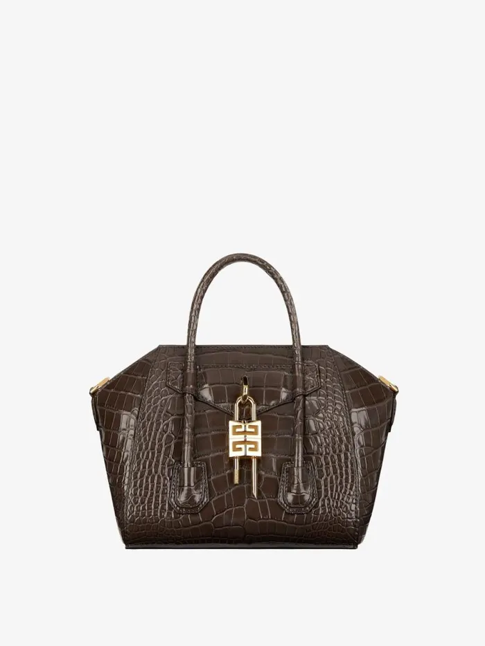Women Crossbody Bags Givenchy Mini Antigona Lock Bag In Crocodile Dark Brown