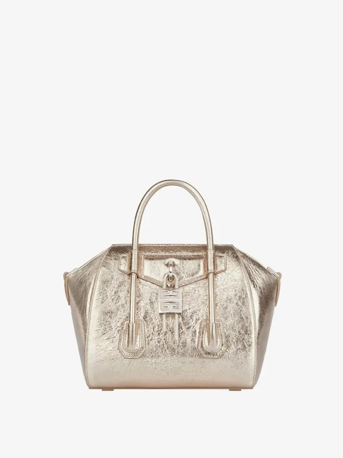 Women Crossbody Bags Givenchy Mini Antigona Lock Bag In Laminated Leather Dusty Golden Women Crossbody Bags Givenchy Mini Antigona Lock Bag In Laminated Leather Dusty Golden