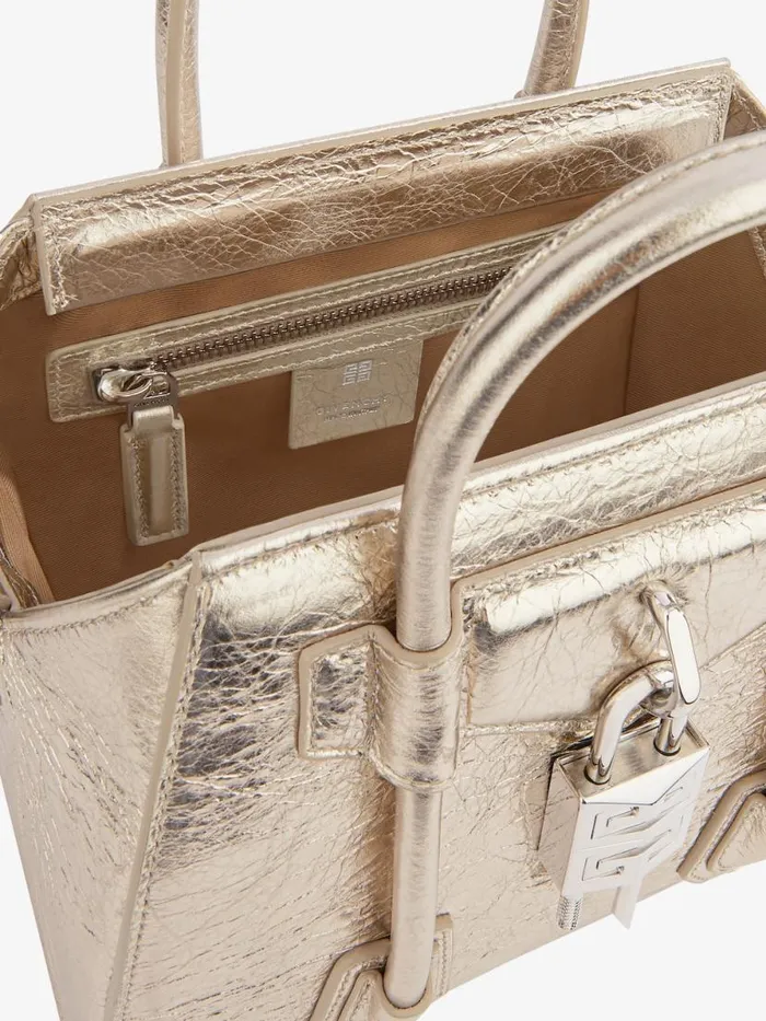 Women Crossbody Bags Givenchy Mini Antigona Lock Bag In Laminated Leather Dusty Golden Women Crossbody Bags Givenchy Mini Antigona Lock Bag In Laminated Leather Dusty Golden