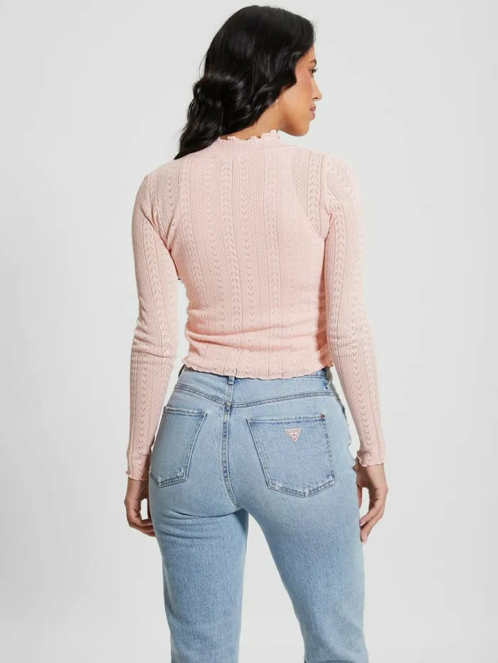 Women Dahlia Mock Neck Crop Top Low Key Pink Lurex Tops GUESS