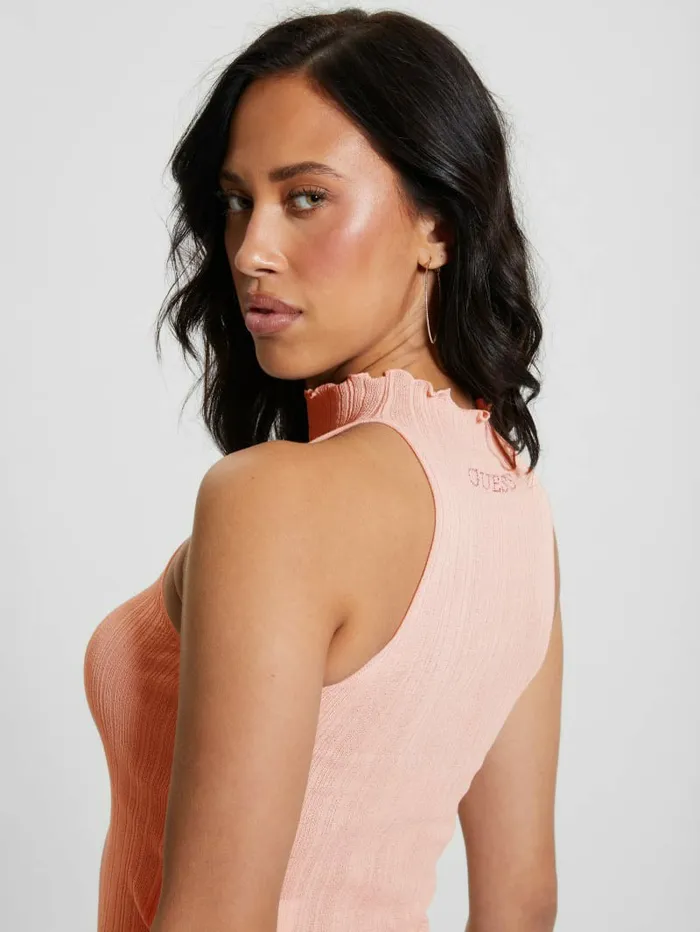 Women Dahlia Mock Neck Crop Top Low Key Pink Lurex Tops GUESS