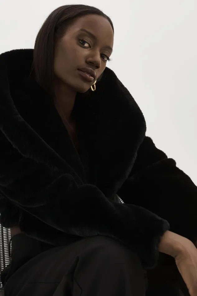 Women DANIKA Faux Fur Crop Jacket Black LAMARQUE Faux Fur