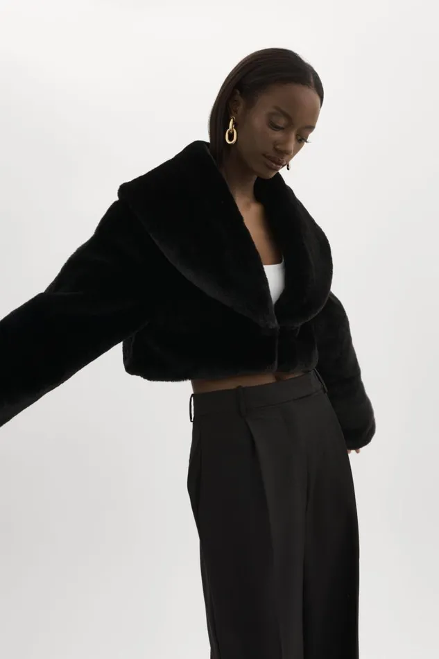 Women DANIKA Faux Fur Crop Jacket Black LAMARQUE Faux Fur