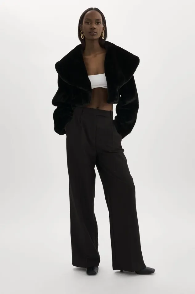 Women DANIKA Faux Fur Crop Jacket Black LAMARQUE Faux Fur