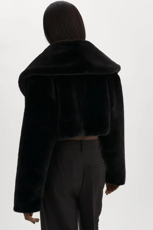 Women DANIKA Faux Fur Crop Jacket Black LAMARQUE Faux Fur