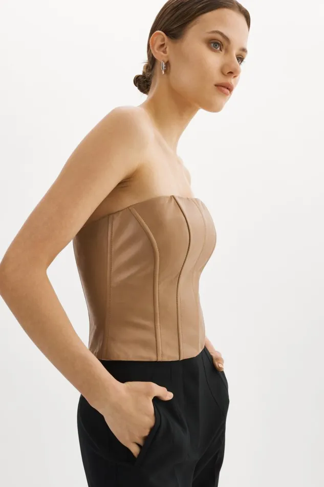 Women DAVINA Leather Bustier Sesame LAMARQUE Tops Women DAVINA Leather Bustier Sesame LAMARQUE Tops