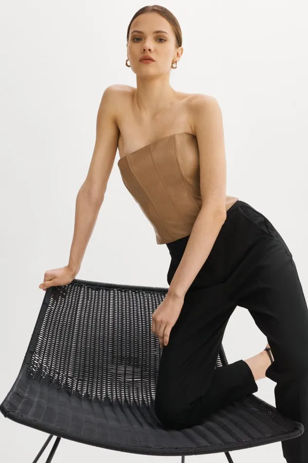 Women DAVINA Leather Bustier Sesame LAMARQUE Tops Women DAVINA Leather Bustier Sesame LAMARQUE Tops