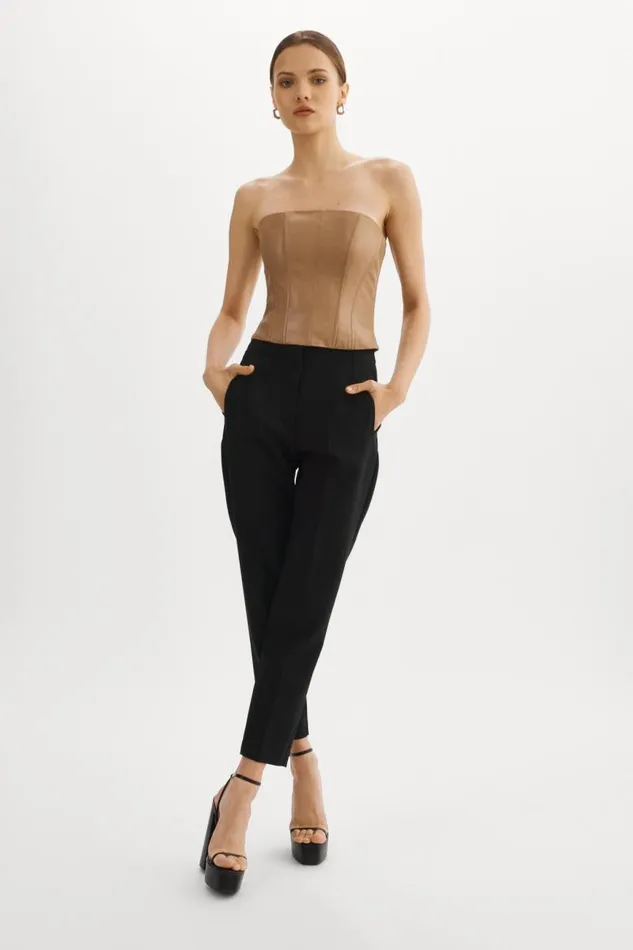 Women DAVINA Leather Bustier Sesame LAMARQUE Tops Women DAVINA Leather Bustier Sesame LAMARQUE Tops