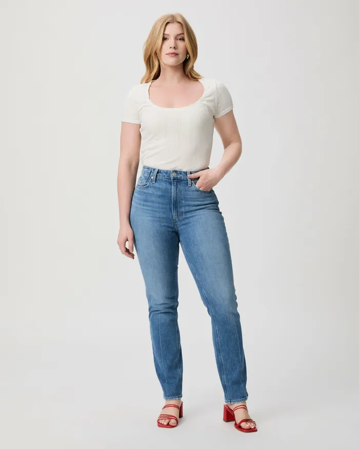 Women Denim PAIGE Flaunt Denim Knockout Straight Jean 8211 Mosaic