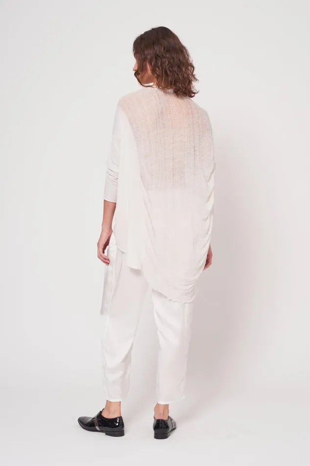 Women Dirty White 34 Sleeve Shredded Cocoon Top Raquel Allegra TShirts