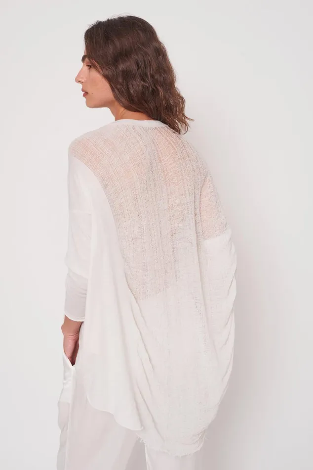 Women Dirty White 34 Sleeve Shredded Cocoon Top Raquel Allegra TShirts
