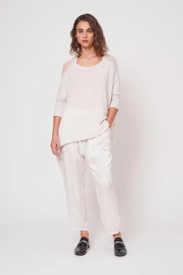 Women Dirty White 34 Sleeve Shredded Cocoon Top Raquel Allegra TShirts