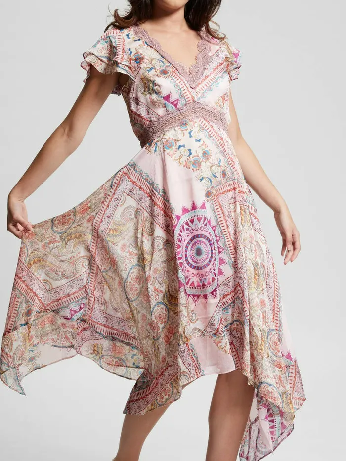 Women Dresses and Jumpsuits GUESS Eco Tania Chiffon Midi Dress Carousel Print Women Dresses and Jumpsuits GUESS Eco Tania Chiffon Midi Dress Carousel Print