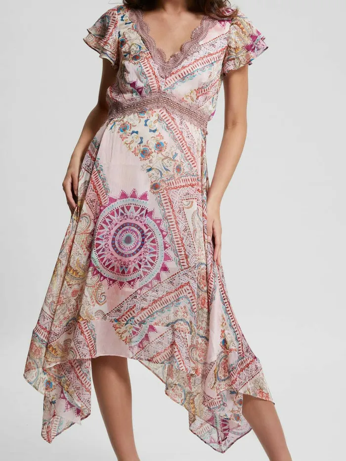 Women Dresses and Jumpsuits GUESS Eco Tania Chiffon Midi Dress Carousel Print Women Dresses and Jumpsuits GUESS Eco Tania Chiffon Midi Dress Carousel Print