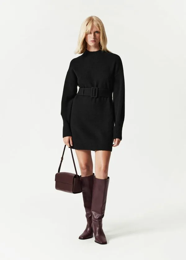 Women Dresses and Other Stories Belted Mini Knit Dress Black