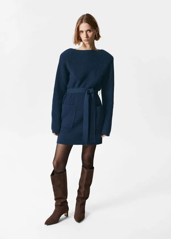 Women Dresses and Other Stories Belted Wool Mini Dress Navy
