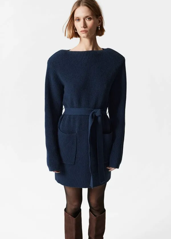 Women Dresses and Other Stories Belted Wool Mini Dress Navy